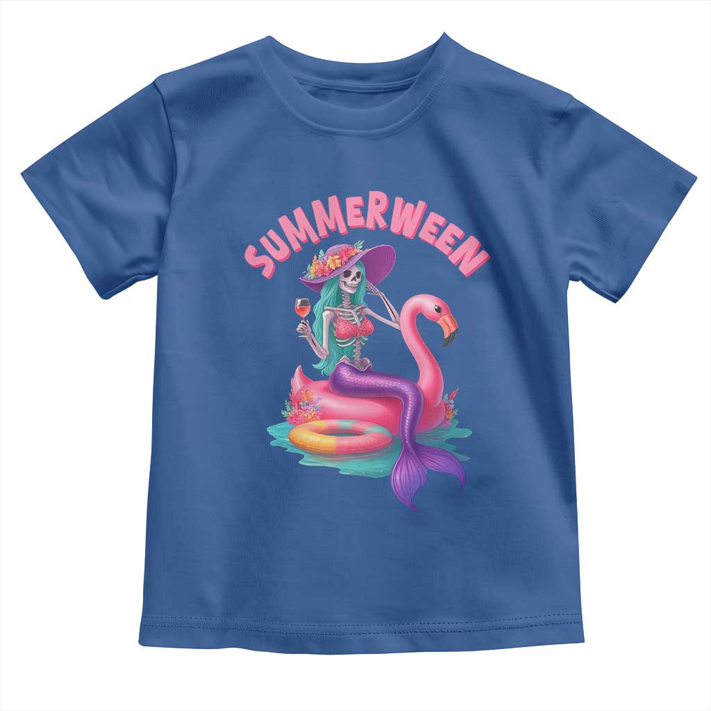 Summerween Mermaid Skeleton Toddler T Shirt Beach Flamingo Halloween Girl TS10 Royal Blue Print Your Wear