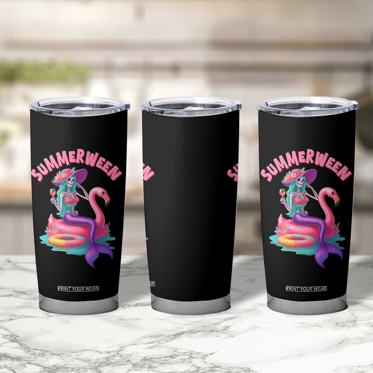Summerween Mermaid Skeleton Tumbler Cup Beach Flamingo Halloween Girl TS10 Print Your Wear