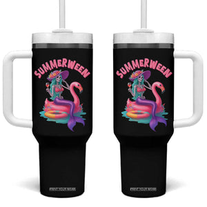 Summerween Mermaid Skeleton Tumbler With Handle Beach Flamingo Halloween Girl TS10 One Size: 40 oz Black Print Your Wear