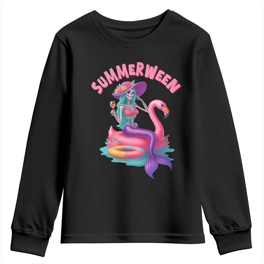 Summerween Mermaid Skeleton Youth Sweatshirt Beach Flamingo Halloween Girl TS10 Black Print Your Wear