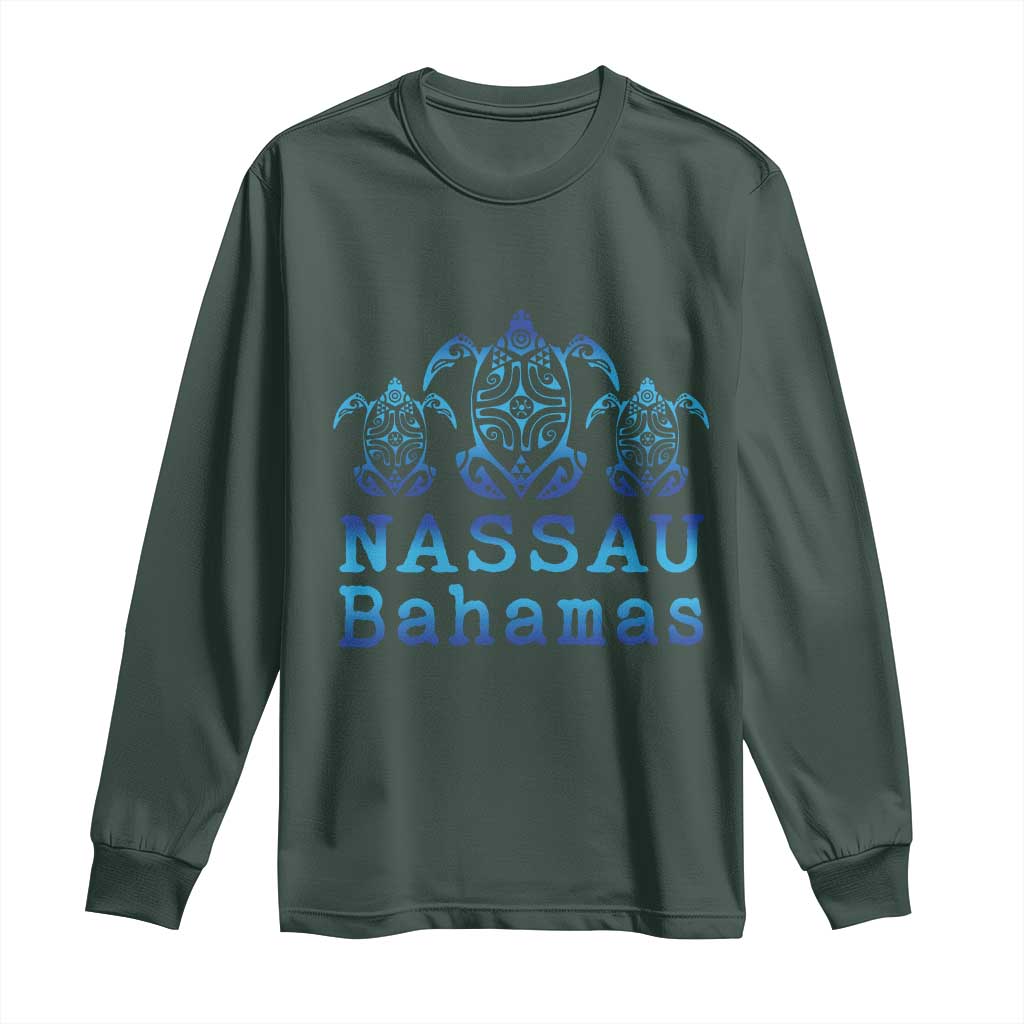 Nassau Souvenir Long Sleeve Shirt Sea Turtle Bahamas Beach Vacation TS10 Dark Forest Green Print Your Wear