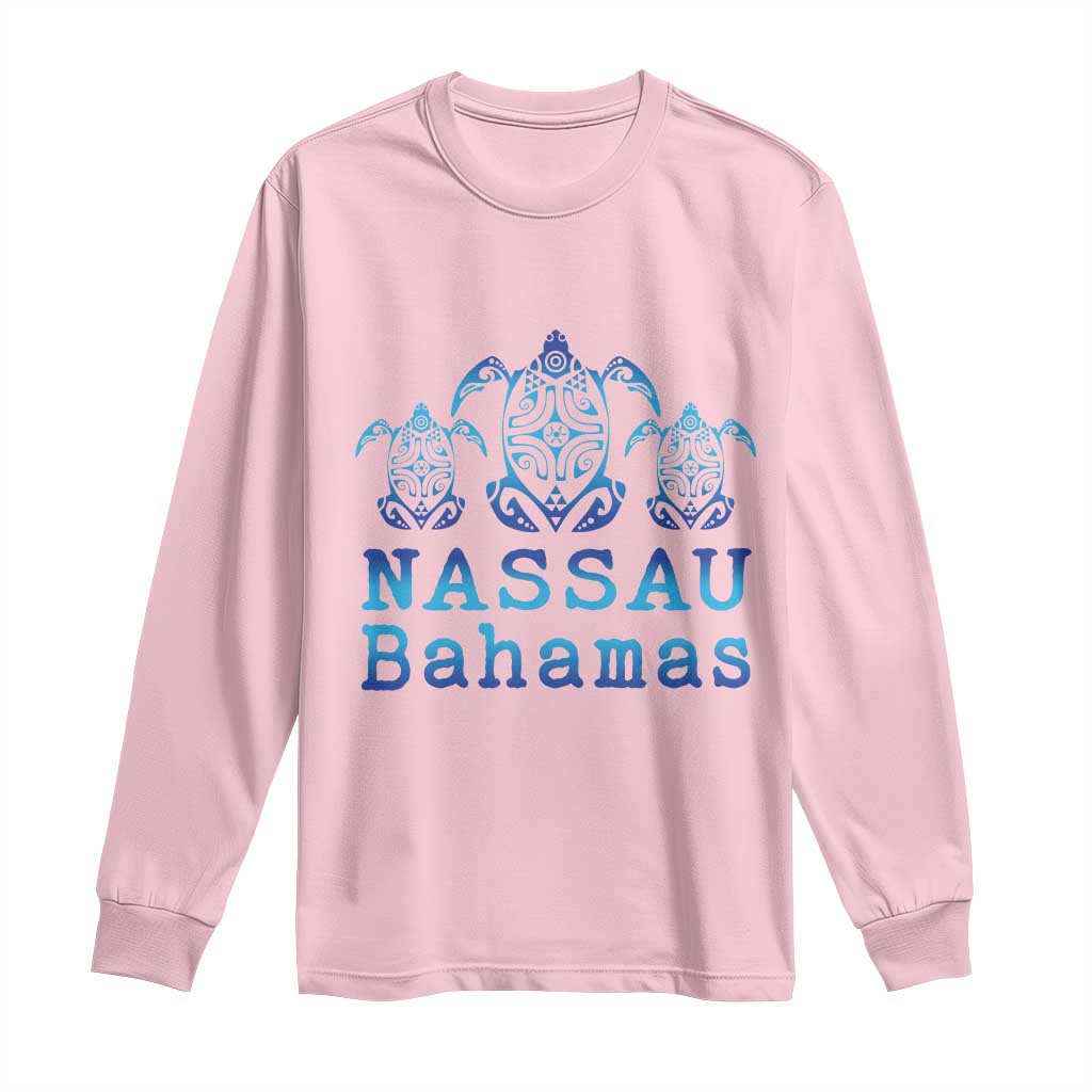 Nassau Souvenir Long Sleeve Shirt Sea Turtle Bahamas Beach Vacation TS10 Light Pink Print Your Wear