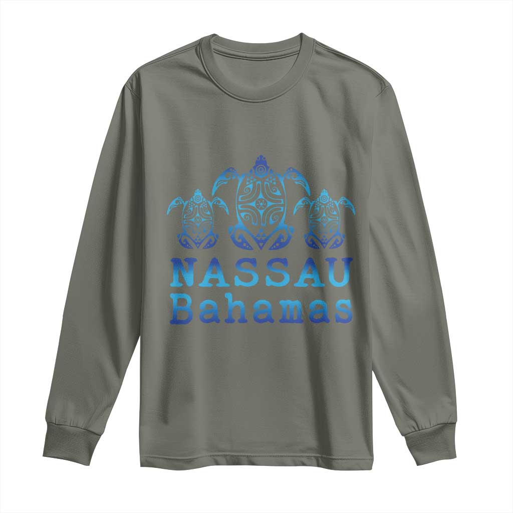 Nassau Souvenir Long Sleeve Shirt Sea Turtle Bahamas Beach Vacation TS10 Military Green Print Your Wear