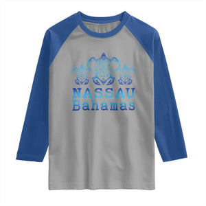 Nassau Souvenir Raglan Shirt Sea Turtle Bahamas Beach Vacation TS10 Sport Gray Royal Print Your Wear