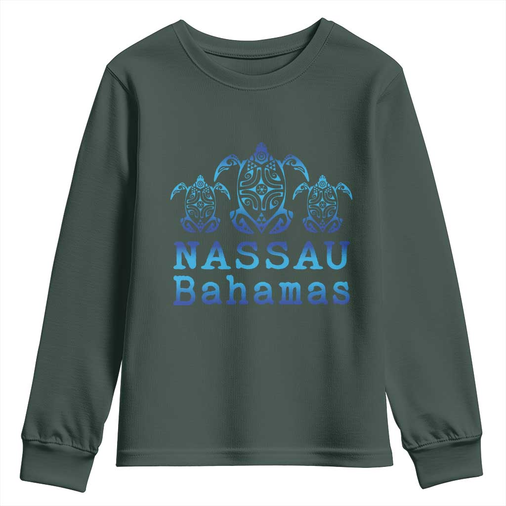 Nassau Souvenir Youth Sweatshirt Sea Turtle Bahamas Beach Vacation TS10 Dark Forest Green Print Your Wear