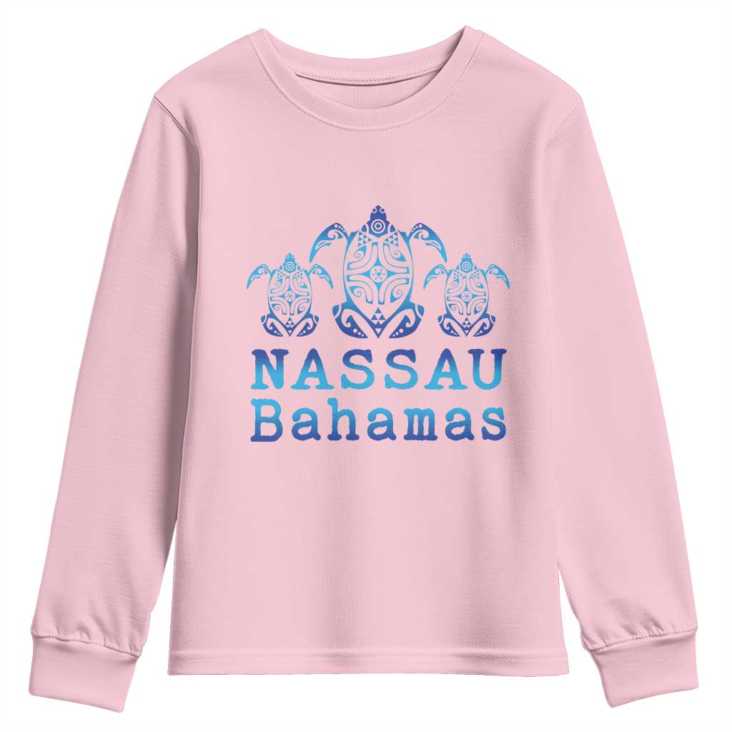 Nassau Souvenir Youth Sweatshirt Sea Turtle Bahamas Beach Vacation TS10 Light Pink Print Your Wear