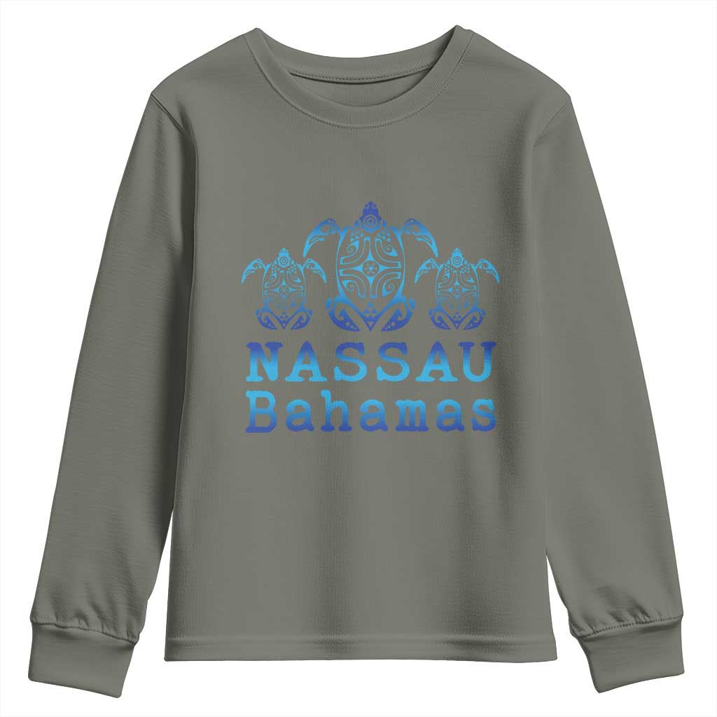 Nassau Souvenir Youth Sweatshirt Sea Turtle Bahamas Beach Vacation TS10 Military Green Print Your Wear