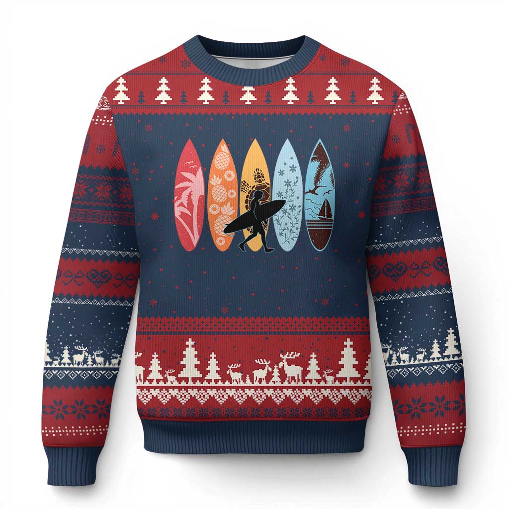 Surfboarder Ugly Christmas Sweater Hawaii Wave Surfing Surfboard Lover Beach Surfer TS10 Navy Red Print Your Wear