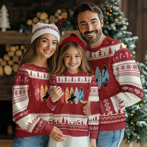 Surfboarder Ugly Christmas Sweater Hawaii Wave Surfing Surfboard Lover Beach Surfer TS10 Red Beige Print Your Wear