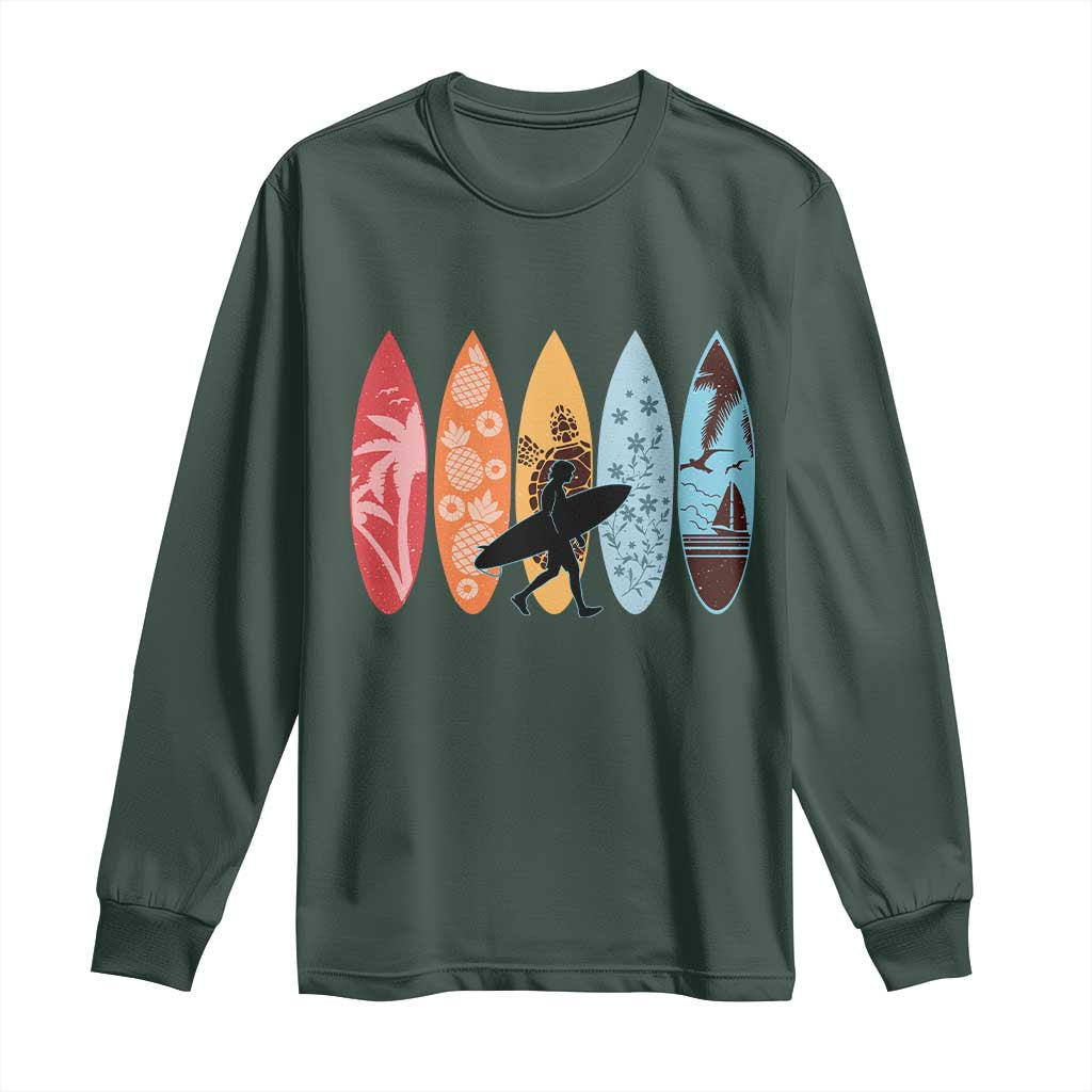 Surfboarder Long Sleeve Shirt Hawaii Wave Surfing Surfboard Lover Beach Surfer TS10 Dark Forest Green Print Your Wear
