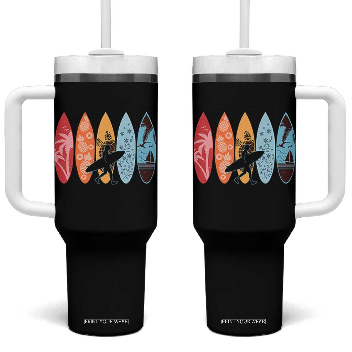Surfboarder Tumbler With Handle Hawaii Wave Surfing Surfboard Lover Beach Surfer TS10 One Size: 40 oz Black Print Your Wear