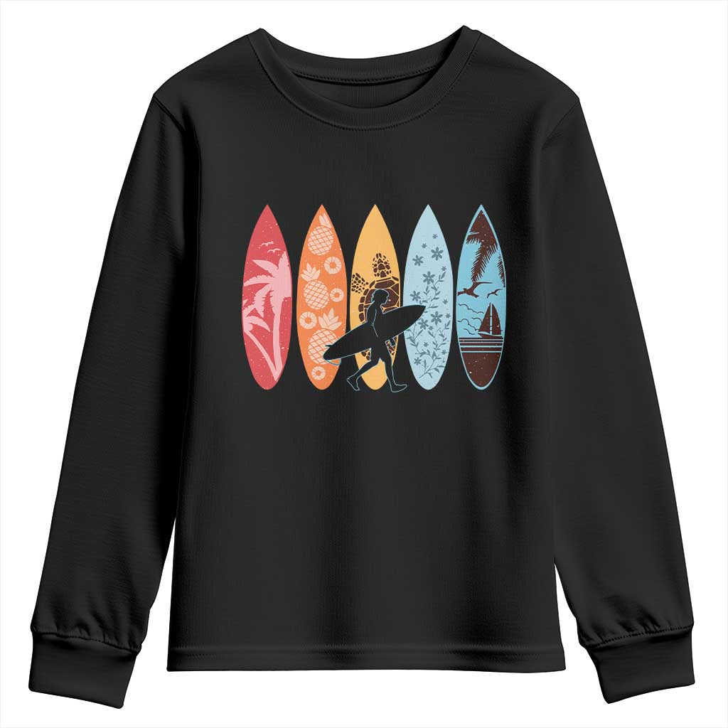 Surfboarder Youth Sweatshirt Hawaii Wave Surfing Surfboard Lover Beach Surfer TS10 Black Print Your Wear