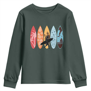 Surfboarder Youth Sweatshirt Hawaii Wave Surfing Surfboard Lover Beach Surfer TS10 Dark Forest Green Print Your Wear
