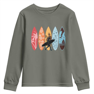 Surfboarder Youth Sweatshirt Hawaii Wave Surfing Surfboard Lover Beach Surfer TS10 Military Green Print Your Wear
