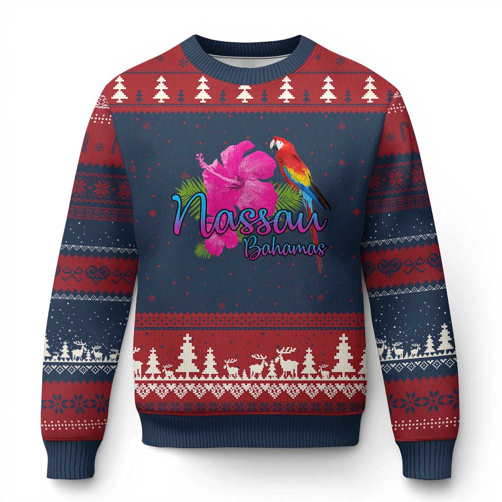 Nassau Souvenir Ugly Christmas Sweater Caribbean Bahamas Beach Vacation TS10 Navy Red Print Your Wear