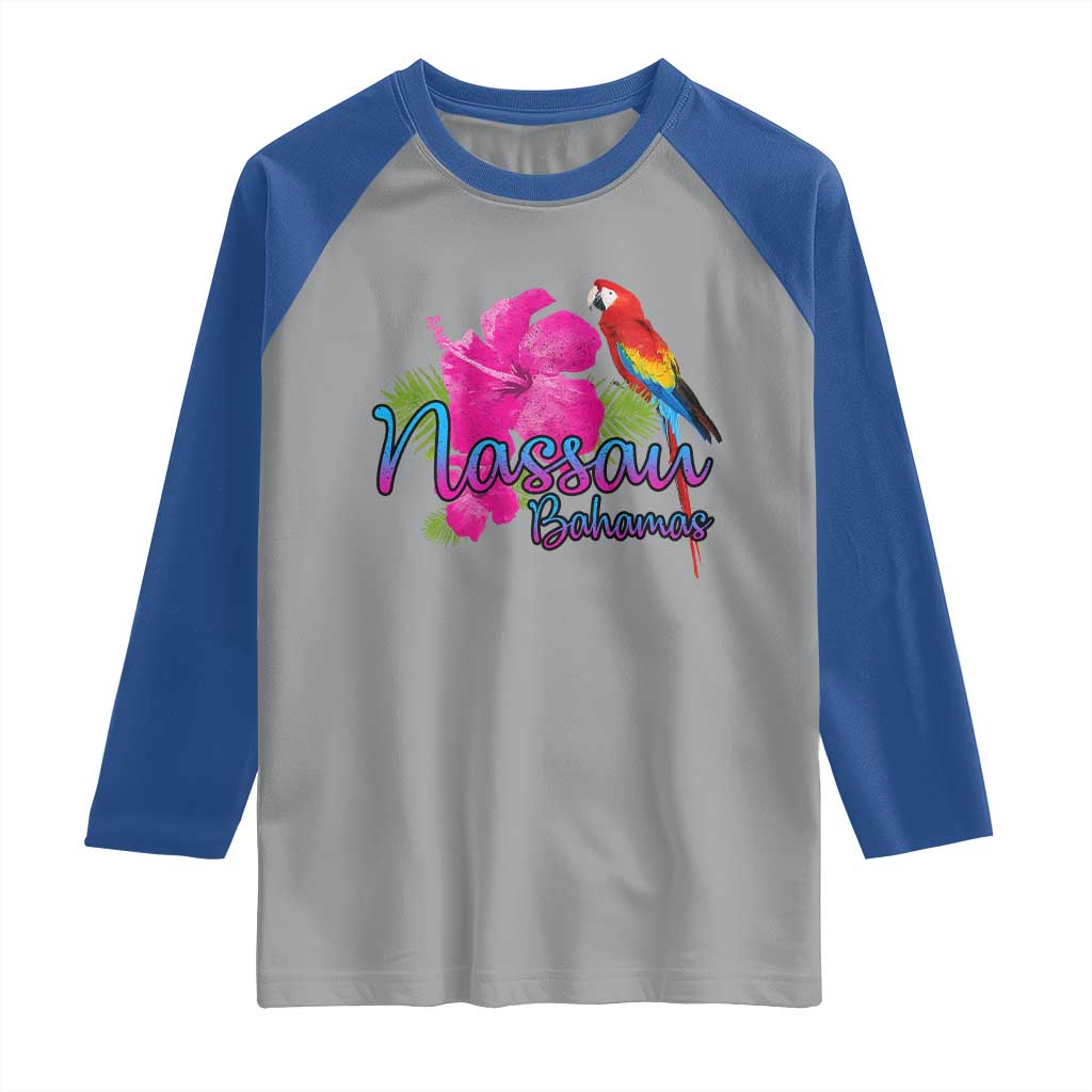 Nassau Souvenir Raglan Shirt Caribbean Bahamas Beach Vacation TS10 Sport Gray Royal Print Your Wear