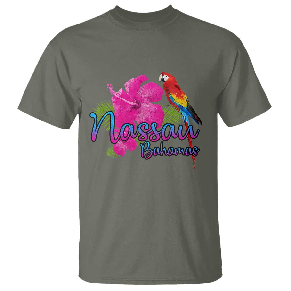 Nassau Souvenir T Shirt Caribbean Bahamas Beach Vacation TS10 Military Green Print Your Wear
