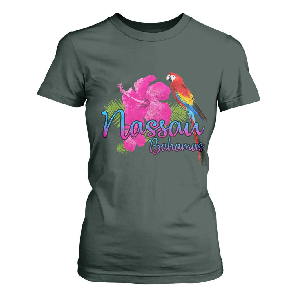 Nassau Souvenir T Shirt For Women Caribbean Bahamas Beach Vacation TS10 Dark Forest Green Print Your Wear