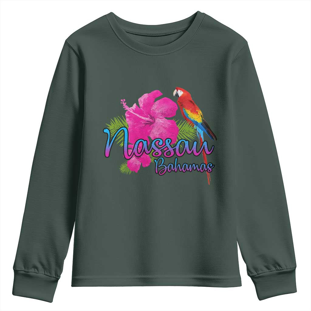Nassau Souvenir Youth Sweatshirt Caribbean Bahamas Beach Vacation TS10 Dark Forest Green Print Your Wear