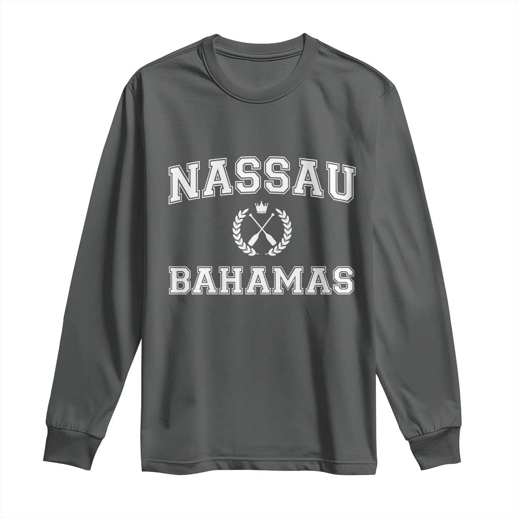 Nassau Souvenir Long Sleeve Shirt Bahamas Rowing Beach Summer Vacation TS10 Dark Heather Print Your Wear