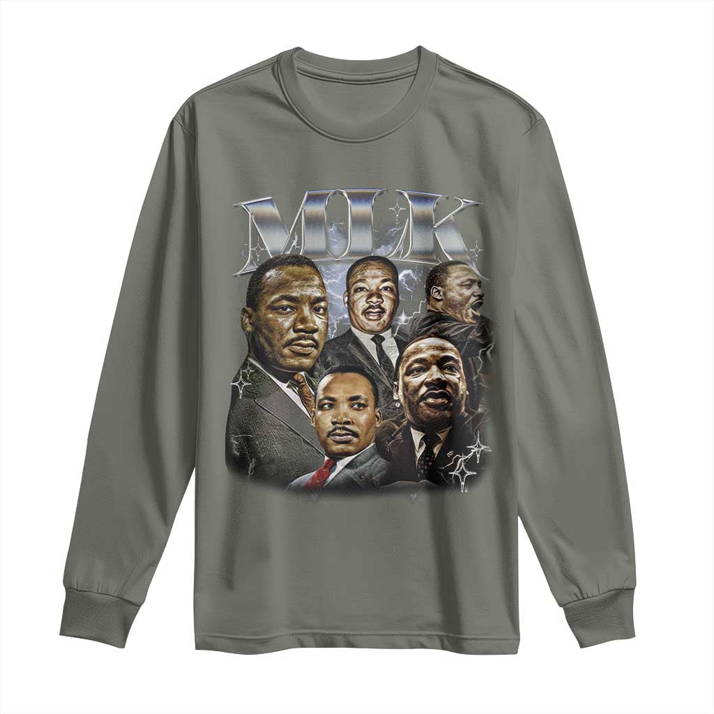 Martin Luther King Long Sleeve Shirt Black History Month Pride MLK Bootleg Rap Tee TS10 Military Green Print Your Wear