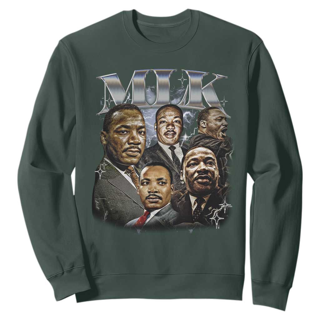 Martin Luther King Sweatshirt Black History Month Pride MLK Bootleg Rap Tee TS10 Dark Forest Green Print Your Wear