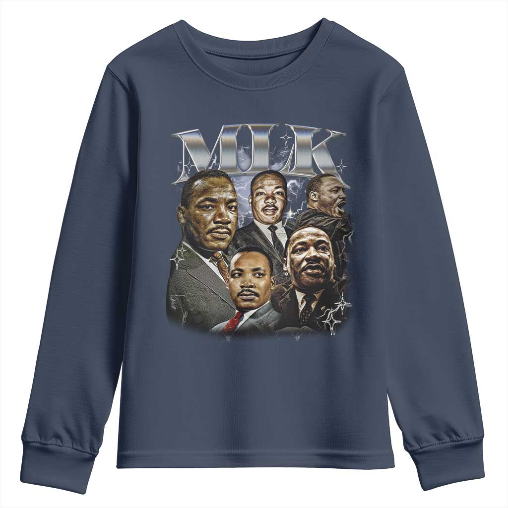 Martin Luther King Youth Sweatshirt Black History Month Pride MLK Bootleg Rap Tee TS10 Navy Print Your Wear