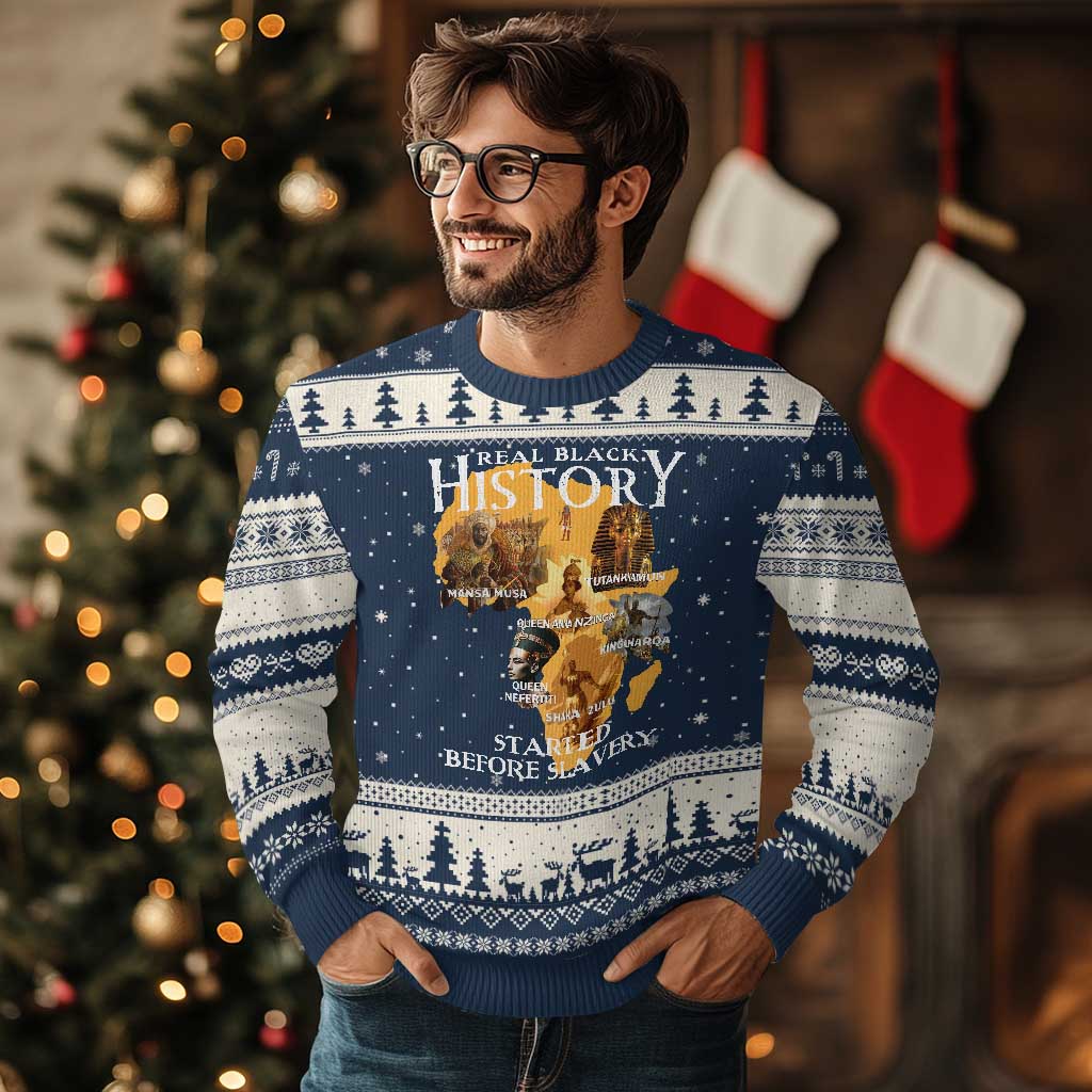 Black History Ugly Christmas Sweater Didnt Start With Slavery TS10 Navy Beige Print Your Wear