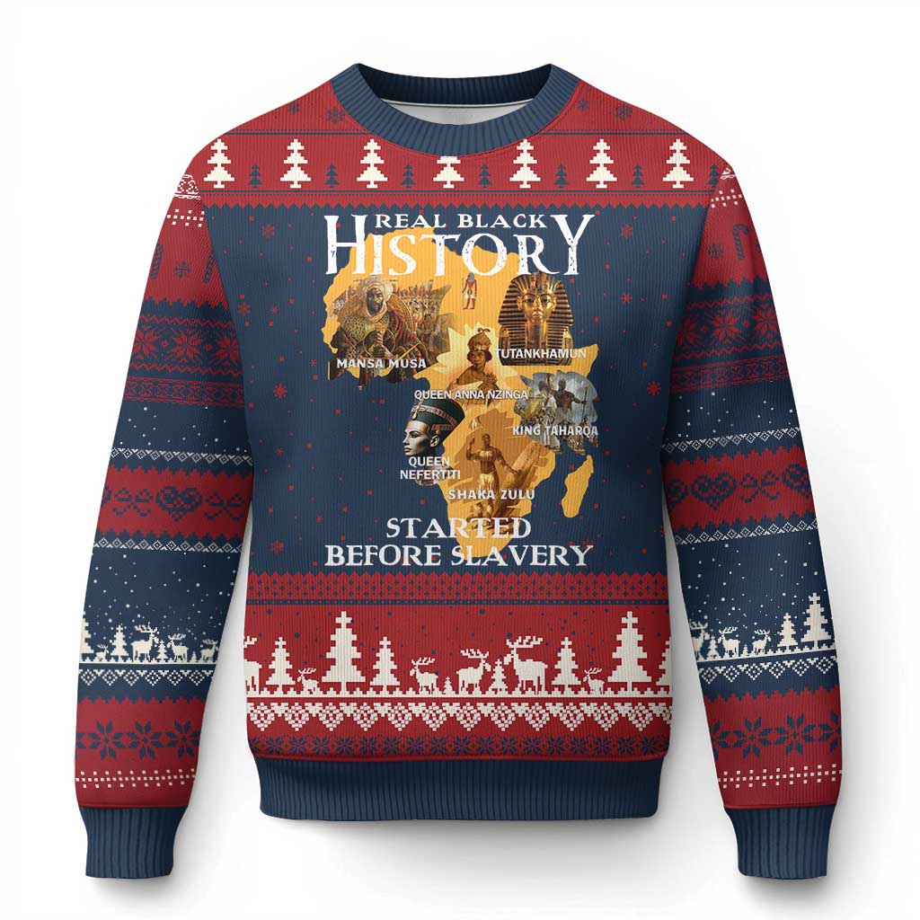 Black History Ugly Christmas Sweater Didnt Start With Slavery TS10 Navy Red Print Your Wear