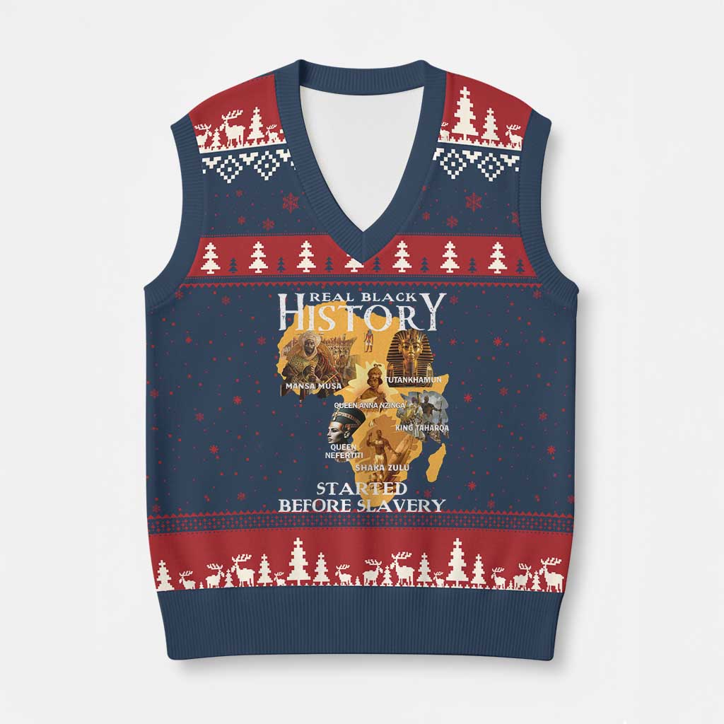 Black History V-Neck Knit Sweater Vest Didnt Start With Slavery TS10 Navy Red Print Your Wear
