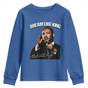 Martin Luther King Jr. Youth Sweatshirt Dream Like King MLK Day Black History Month TS10 Royal Blue Print Your Wear