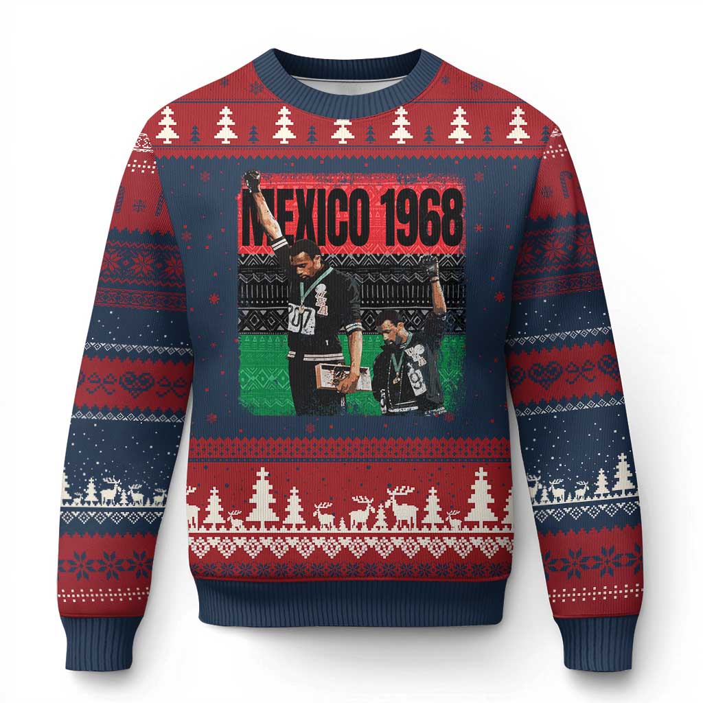 Black Power Salute 1968 Ugly Christmas Sweater Black History Month Civil Rights Movement TS10 Navy Red Print Your Wear