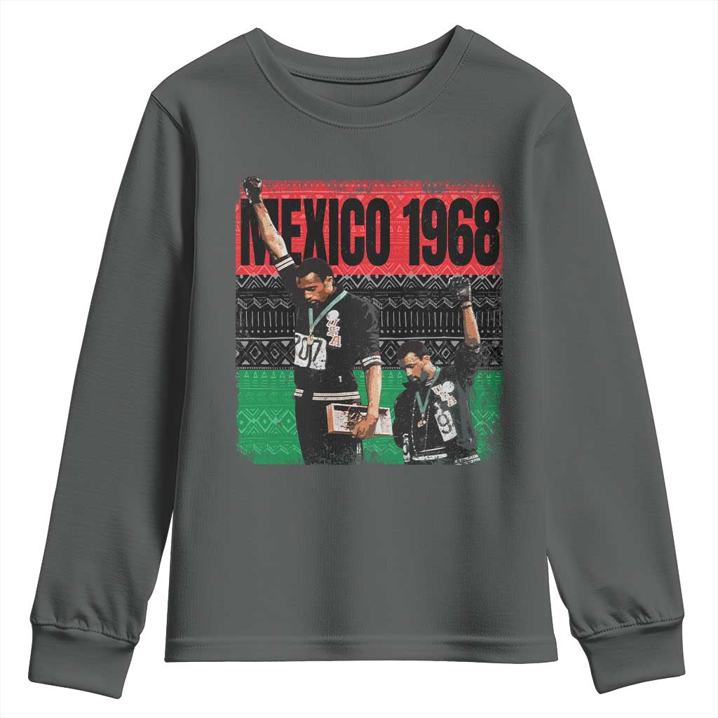 Black Power Salute 1968 Youth Sweatshirt Black History Month Civil Rights Movement TS10 Dark Heather Print Your Wear