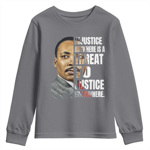 Martin Luther King Jr. Youth Sweatshirt Civil Rights Injustice Anywhere Is a Threat To Justice Everywhere TS10 Charcoal Print Your Wear
