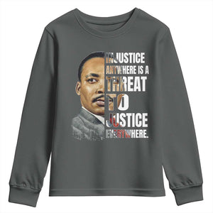 Martin Luther King Jr. Youth Sweatshirt Civil Rights Injustice Anywhere Is a Threat To Justice Everywhere TS10 Dark Heather Print Your Wear