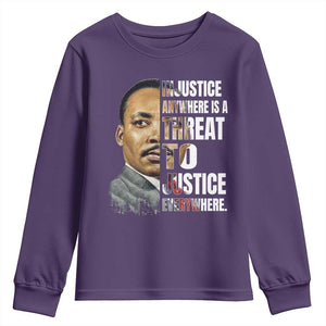 Martin Luther King Jr. Youth Sweatshirt Civil Rights Injustice Anywhere Is a Threat To Justice Everywhere TS10 Purple Print Your Wear