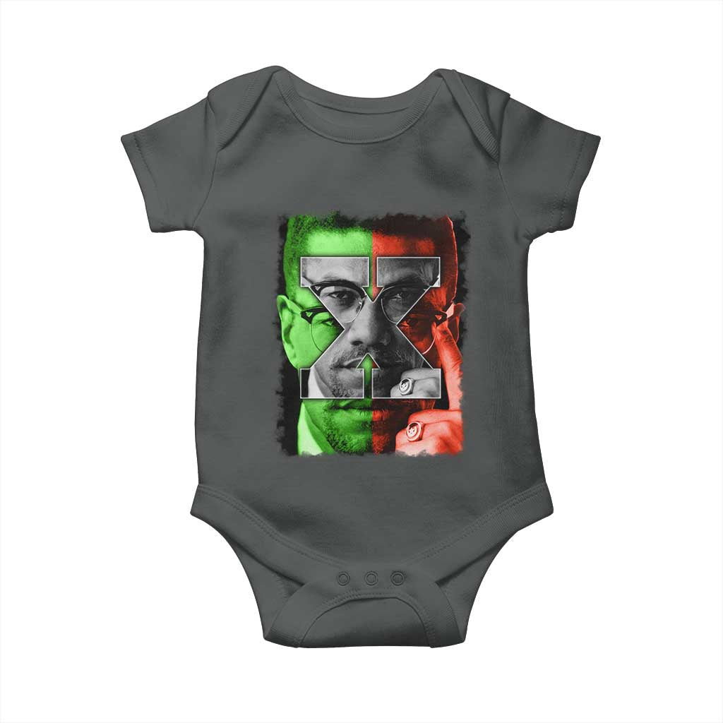 Malcolm X Baby Onesie Black History Month TS10 Dark Heather Print Your Wear