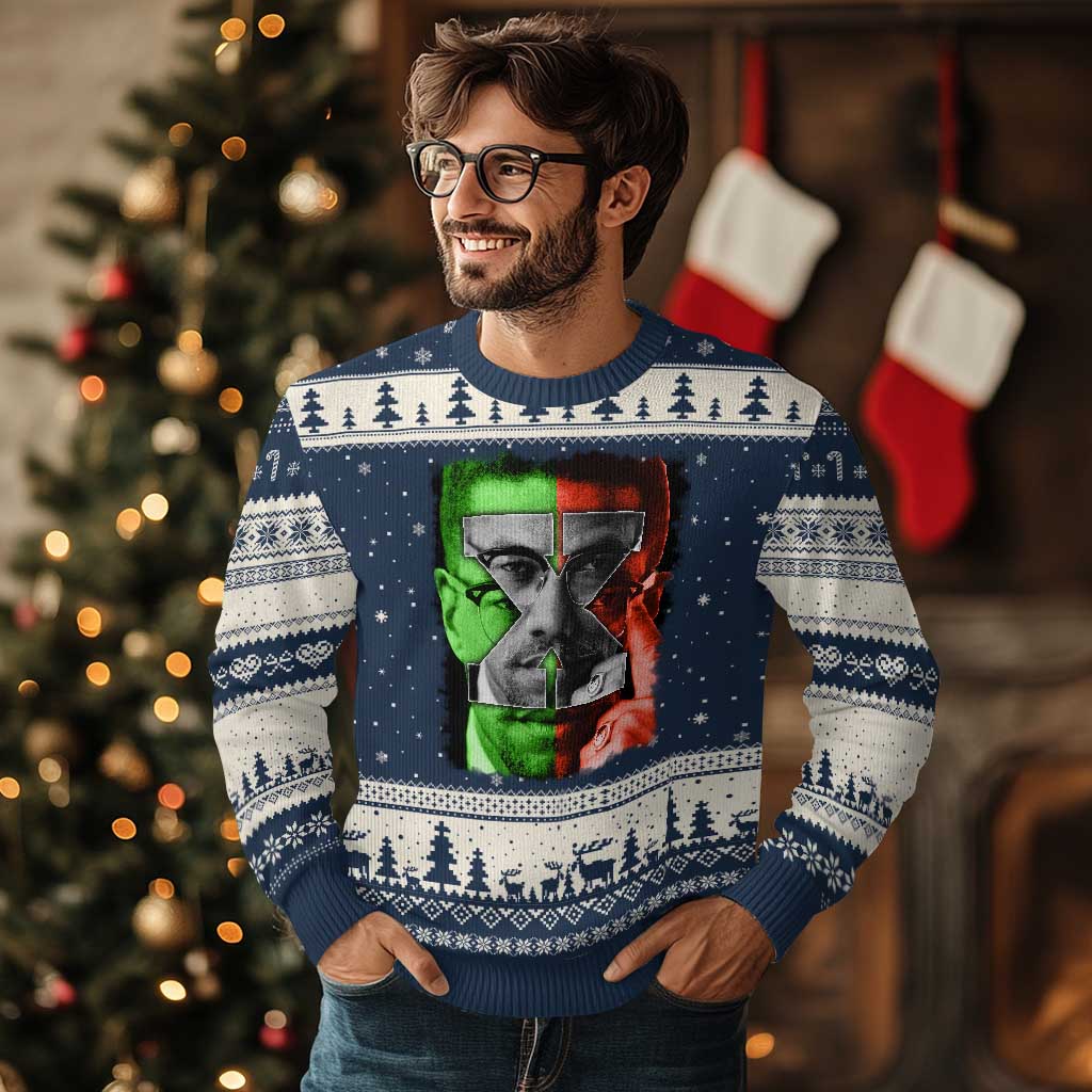 Malcolm X Ugly Christmas Sweater Black History Month TS10 Navy Beige Print Your Wear