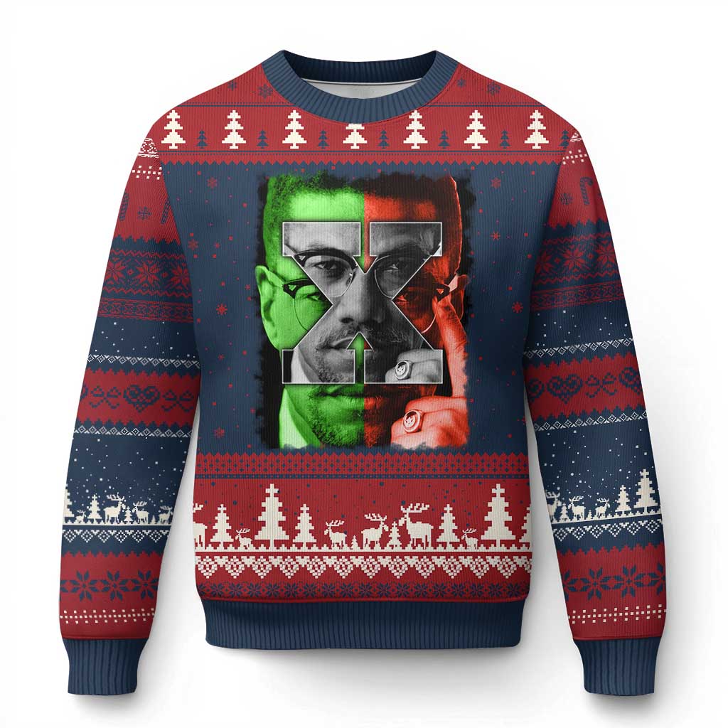 Malcolm X Ugly Christmas Sweater Black History Month TS10 Navy Red Print Your Wear