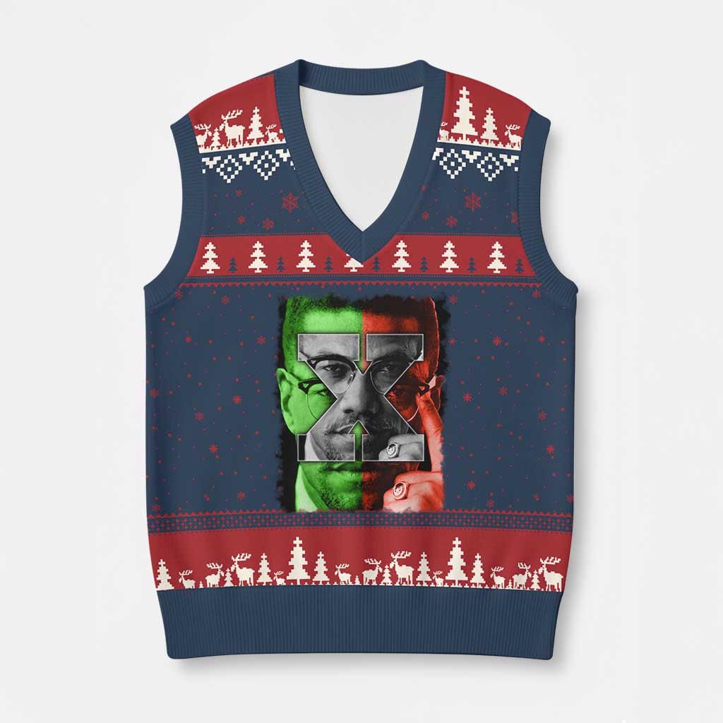 Malcolm X V-Neck Knit Sweater Vest Black History Month TS10 Navy Red Print Your Wear