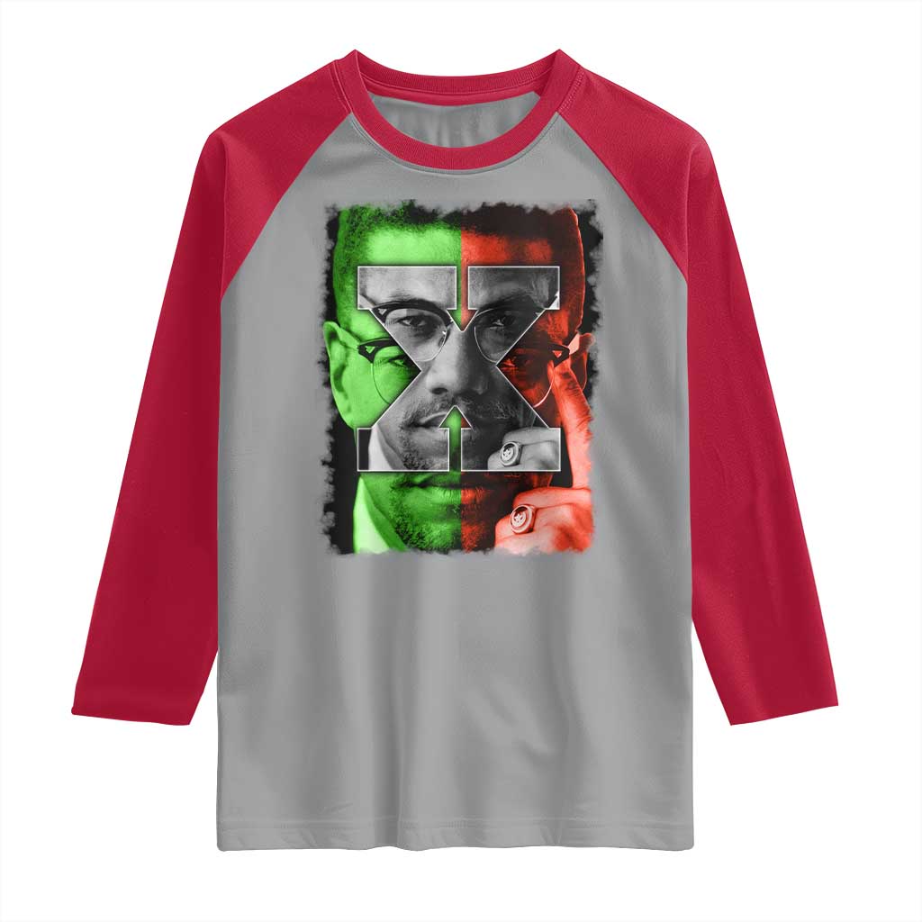 Malcolm X Raglan Shirt Black History Month TS10 Sport Gray Red Print Your Wear