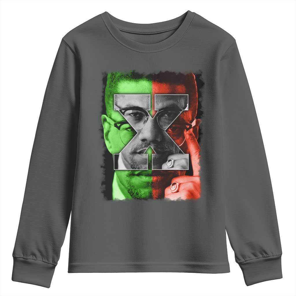 Malcolm X Youth Sweatshirt Black History Month TS10 Dark Heather Print Your Wear