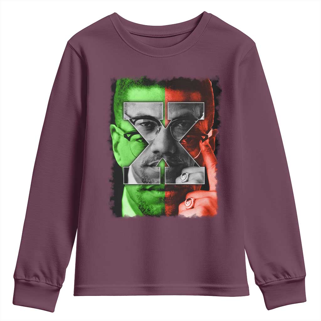 Malcolm X Youth Sweatshirt Black History Month TS10 Maroon Print Your Wear