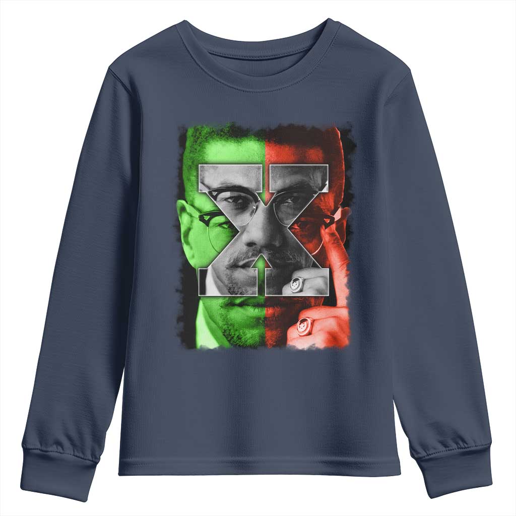Malcolm X Youth Sweatshirt Black History Month TS10 Navy Print Your Wear