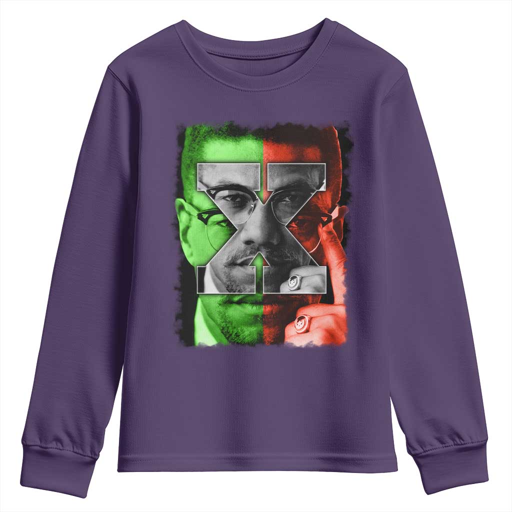 Malcolm X Youth Sweatshirt Black History Month TS10 Purple Print Your Wear