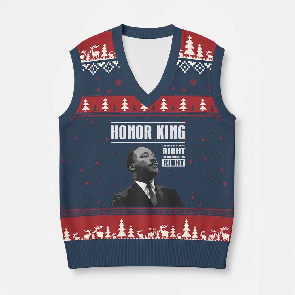 Martin Luther King V-Neck Knit Sweater Vest The Time Is Always Right To Do What Is Right TS10 Navy Red Print Your Wear