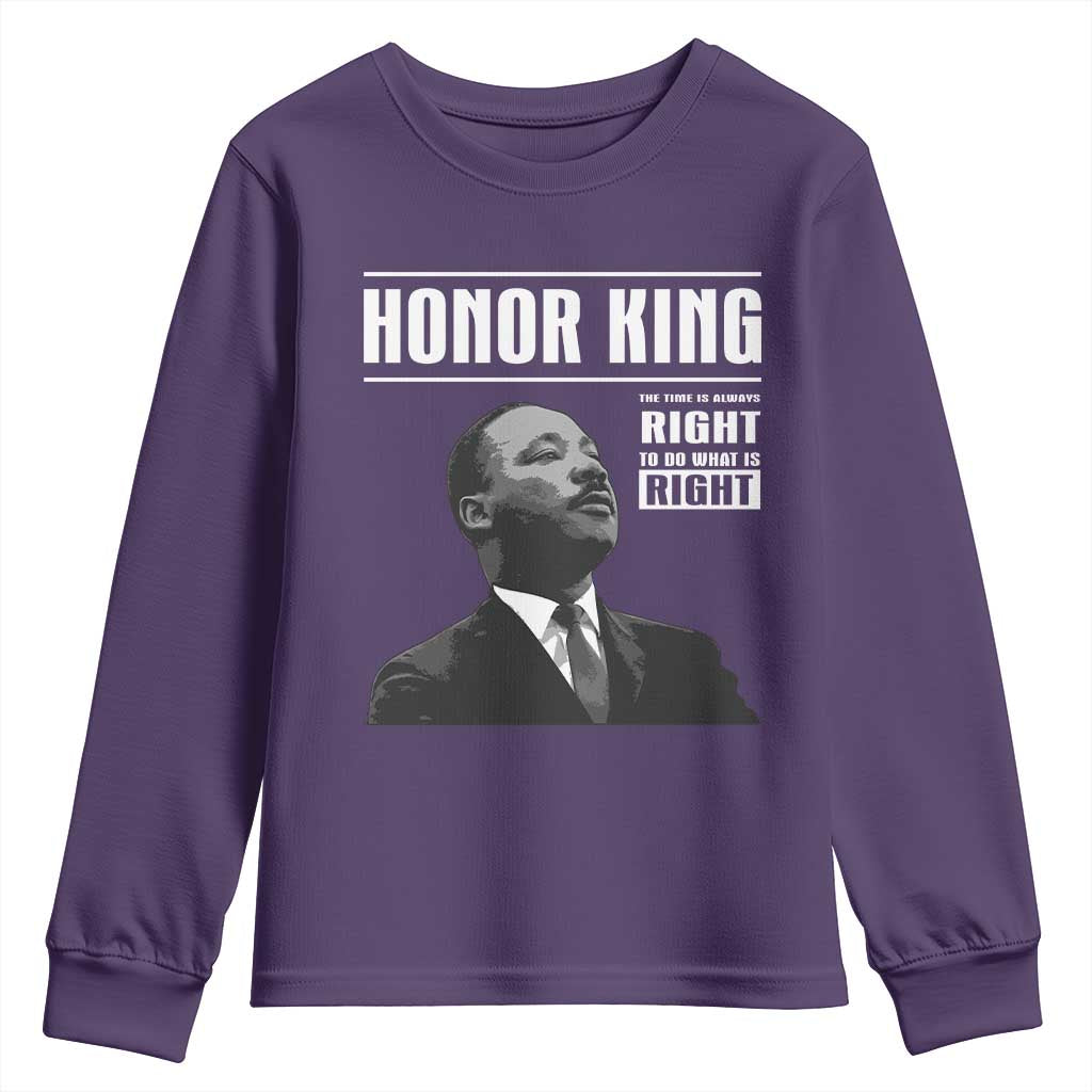 Martin Luther King Youth Sweatshirt The Time Is Always Right To Do What Is Right TS10 Purple Print Your Wear
