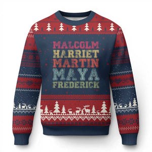 Black History Month Ugly Christmas Sweater Malcolm Harriet Martin Maya Frederick Civil Right Leaders TS10 Navy Red Print Your Wear