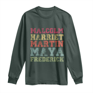Black History Month Long Sleeve Shirt Malcolm Harriet Martin Maya Frederick Civil Right Leaders TS10 Dark Forest Green Print Your Wear