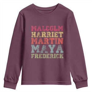 Black History Month Youth Sweatshirt Malcolm Harriet Martin Maya Frederick Civil Right Leaders TS10 Maroon Print Your Wear